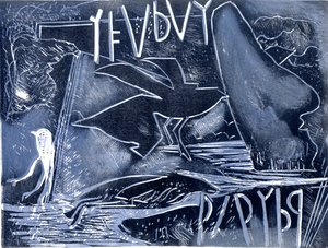 何年にもわたって（linocut） 作： Gloria Wallington